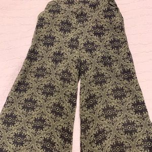 Green Patterned Flare Pants